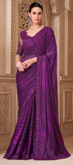 Purple and Violet color Saree in Georgette fabric with Embroidered, Sequence work