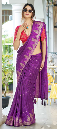 Purple and Violet color Saree in Silk fabric with Weaving, Zari work