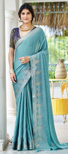Blue color Saree in Silk fabric with Weaving, Zari work