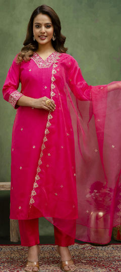 Pink and Majenta color Salwar Kameez in Blended, Silk fabric with Embroidered, Resham, Thread work