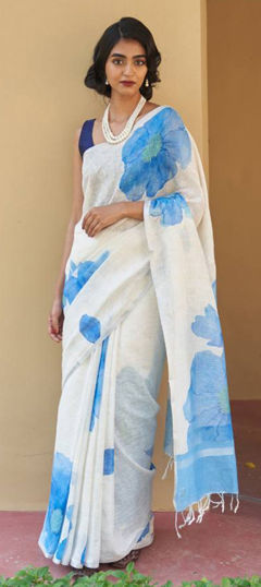 Multicolor color Saree in Cotton, Linen fabric with Digital Print work