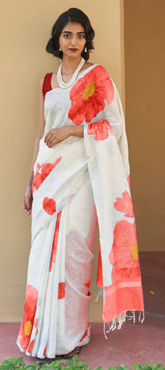 Multicolor color Saree in Cotton, Linen fabric with Digital Print work