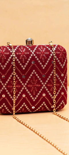 Red and Maroon color Clutches in Fancy Fabric fabric with Embroidered, Sequence, Thread work