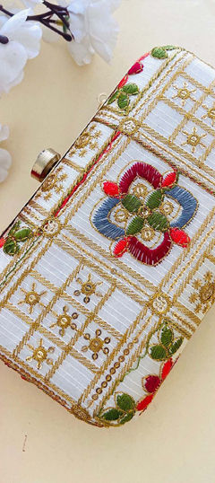 White and Off White color Clutches in Art Silk fabric with Embroidered work