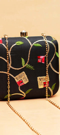 Black and Grey color Clutches in Fancy Fabric fabric with Embroidered, Thread work