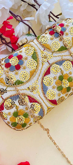 White and Off White color Clutches in Art Silk fabric with Embroidered work