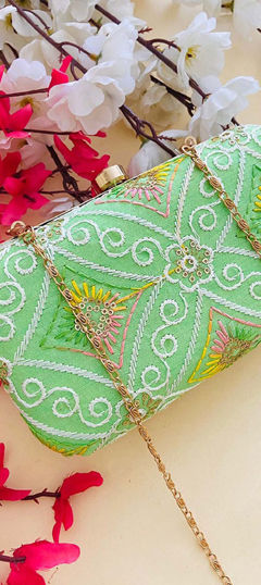 Green color Clutches in Art Silk fabric with Embroidered work