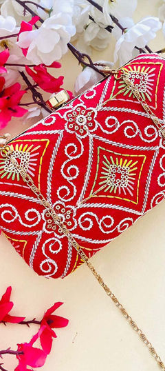 Red and Maroon color Clutches in Art Silk fabric with Embroidered work