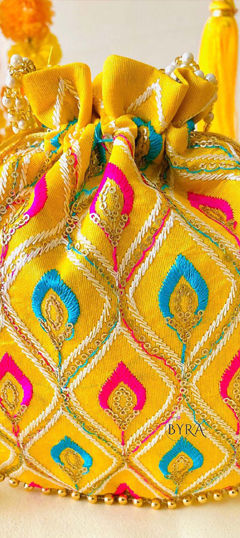 Yellow color Potli in Art Silk fabric with Embroidered, Sequence, Thread work