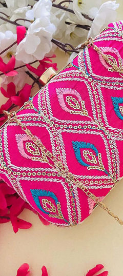 Pink and Majenta color Clutches in Art Silk fabric with Embroidered work
