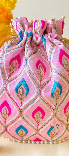 Pink and Majenta color Potli in Art Silk fabric with Embroidered, Sequence, Thread work