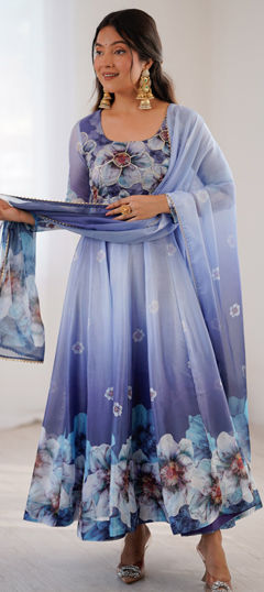 Multicolor color Salwar Kameez in Organza Silk fabric with Mirror work
