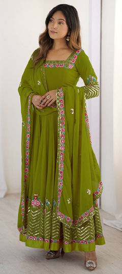 Green color Salwar Kameez in Georgette fabric with Embroidered, Sequence, Thread work