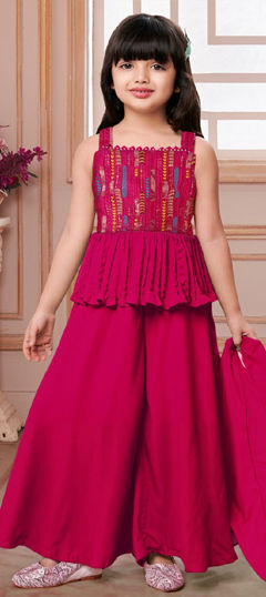 Pink and Majenta color Kids Salwar in Crepe Silk fabric with Embroidered, Sequence work