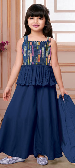 Blue color Kids Salwar in Crepe Silk fabric with Embroidered, Sequence work