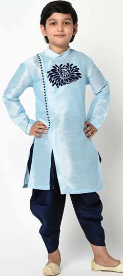 Blue color Boys Dhoti Kurta in Dupion Silk fabric with Embroidered work