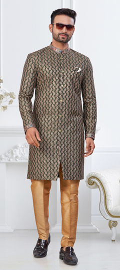 Green color IndoWestern Dress in Silk fabric with Embroidered, Stone, Thread work