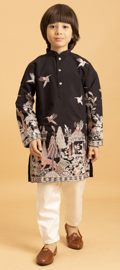 Black and Grey color Boys Kurta Pyjama in Viscose fabric with Embroidered, Sequence work