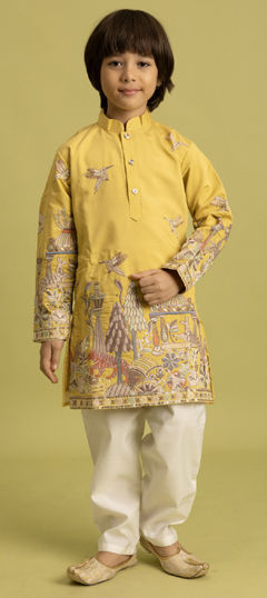 Yellow color Boys Kurta Pyjama in Viscose fabric with Embroidered, Sequence work