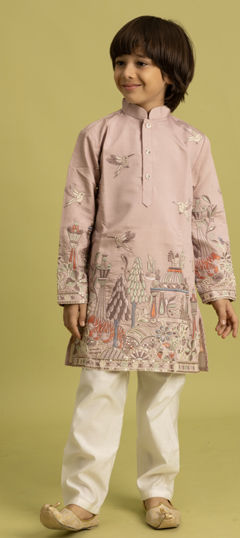 Pink and Majenta color Boys Kurta Pyjama in Viscose fabric with Embroidered, Sequence work