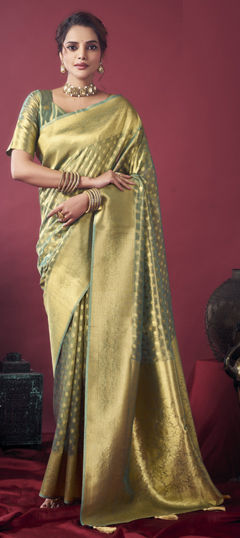 Green color Saree in Tissue fabric with Weaving work