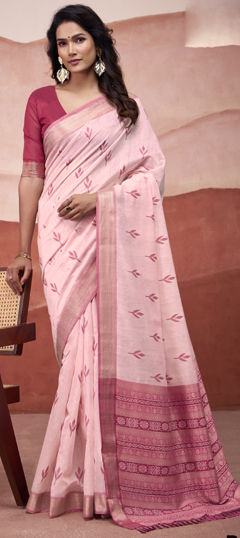 Pink and Majenta color Saree in Cotton fabric with Weaving work