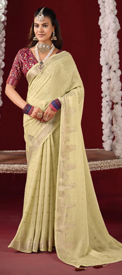 White and Off White color Saree in Chiffon fabric with Weaving, Zari work