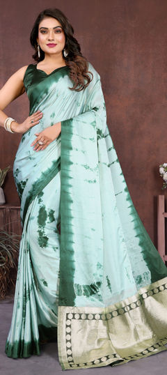 Multicolor color Saree in Satin Silk fabric with Printed, Tye n Dye work