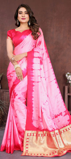 Multicolor color Saree in Satin Silk fabric with Printed, Tye n Dye work