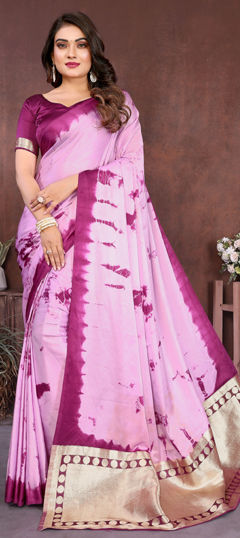 Multicolor color Saree in Satin Silk fabric with Printed, Tye n Dye work