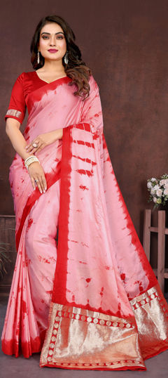 Multicolor color Saree in Satin Silk fabric with Printed, Tye n Dye work