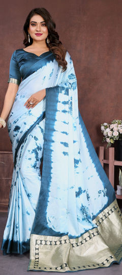 Multicolor color Saree in Satin Silk fabric with Printed, Tye n Dye work