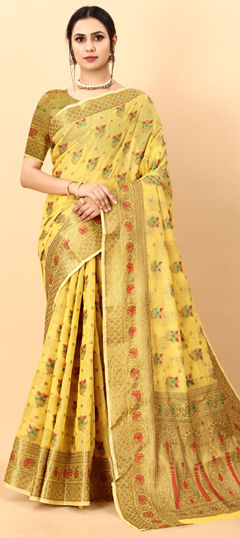 Multicolor color Saree in Cotton fabric with Weaving, Zari work