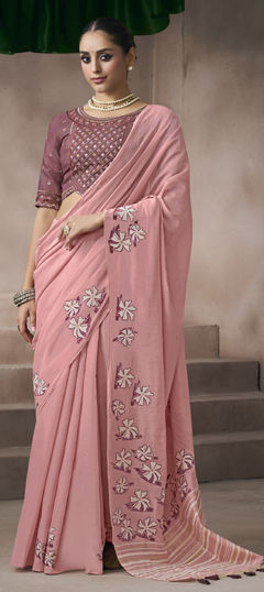 Pink and Majenta color Saree in Cotton, Viscose fabric with Embroidered, Weaving work