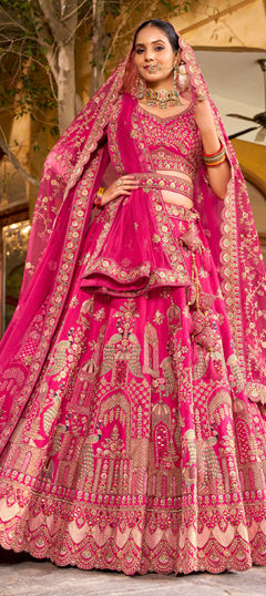 Pink and Majenta color Ready to Wear Lehenga in Silk fabric with Border, Embroidered, Mirror, Resham, Stone, Zari, Zircon work