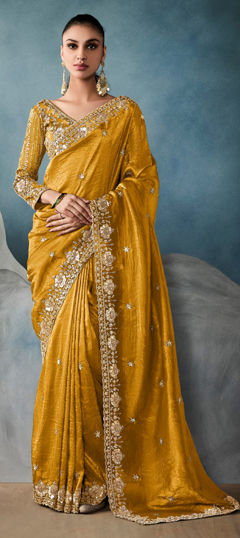 Blue color Saree in Tissue fabric with Embroidered, Sequence, Thread work