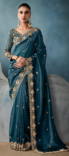 Purple and Violet color Saree in Tissue fabric with Embroidered, Sequence, Thread work