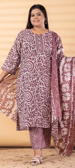 Red and Maroon, White and Off White color Salwar Kameez in Poly cotton fabric with Printed work