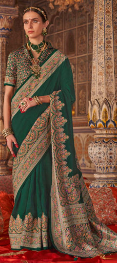 Green color Saree in Viscose fabric with Weaving, Zari work