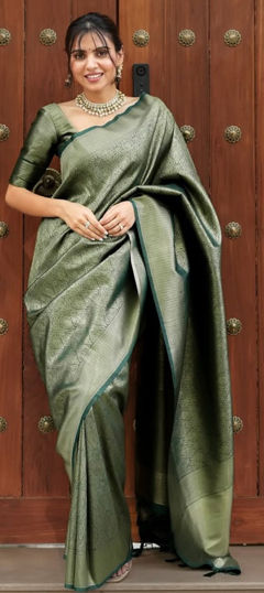 Green color Saree in Art Silk fabric with Weaving, Zari work