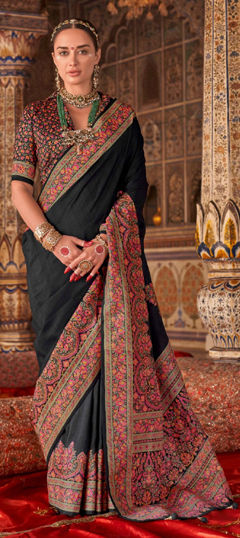 Black and Grey color Saree in Viscose fabric with Weaving, Zari work