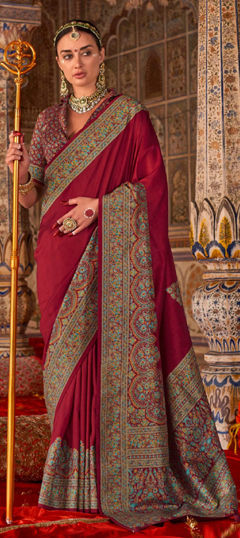Red and Maroon color Saree in Viscose fabric with Weaving, Zari work
