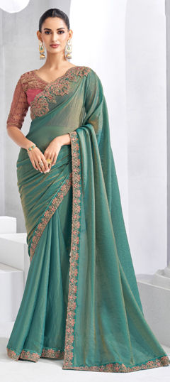 Blue color Saree in Chiffon fabric with Embroidered, Sequence work