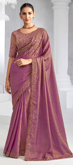 Pink and Majenta color Saree in Chiffon fabric with Embroidered, Sequence work