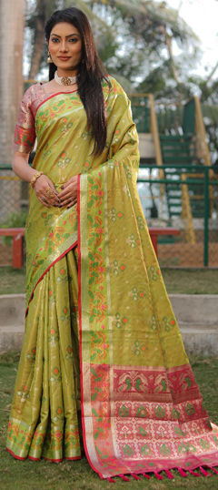 Green color Saree in Organza Silk fabric with Printed work