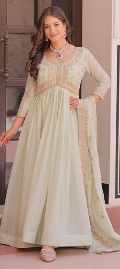 Green color Gown in Georgette fabric with Embroidered, Sequence work