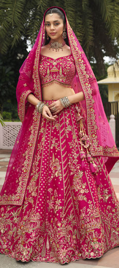 Pink and Majenta color Lehenga in Silk fabric with Bugle Beads, Embroidered, Resham, Sequence, Thread, Zari work