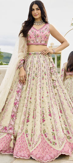 White and Off White color Lehenga in Tissue fabric with Embroidered, Sequence, Stone, Thread work
