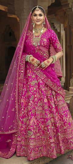 Pink and Majenta color Lehenga in Silk fabric with Bugle Beads, Embroidered, Resham, Sequence, Thread, Zari work