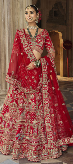 Red and Maroon color Lehenga in Silk fabric with Bugle Beads, Embroidered, Resham, Sequence, Thread, Zari work